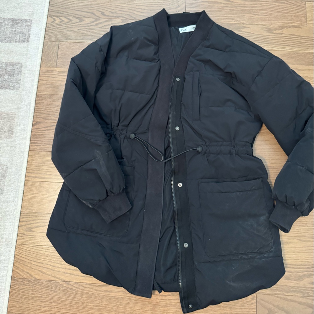 FLX Women's Black Drawstring Waist Puffer Jacket